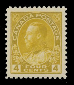 Lot 142, Canada 1922 four cent golden yellow Admiral, XF NH, sold for C$1,062