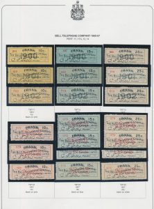 Lot 361, Canada 1900-06 5c to 25c Bell Telephone Company franks, unused no gum, sold for C$1,357