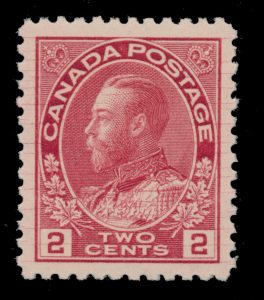 Lot 130, Canada 1912 two cent deep rose red Admiral with hairlines, XF NH, sold for C$501