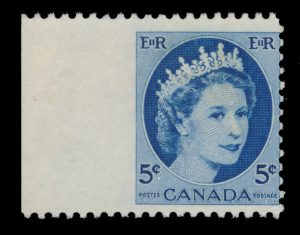 Lot 203, Canada 1954 five cent blue Wilding, imperf VF no gum single, sold for C$1,003