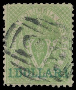 Lot 219, British Columbia and Vancouver Island 1867 $1 on three pence green Seal of British Columbia, VG used
